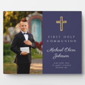 Religiöses Cross First Communion Boy Foto Blue Fotoplatte (Vorderseite)