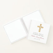 Religiöses Cross Pink First Communion Gästebuch Notizblock (Innenseite)