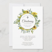 Religiöses Cross Sunflower Wreath Christening Einladung (Vorderseite)