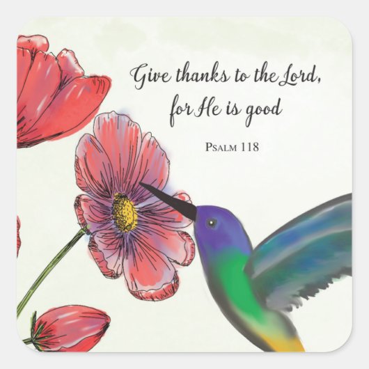 Religiöses Denken an Ihre Blume mit Hummingbird Quadratischer Aufkleber (Vorderseite)