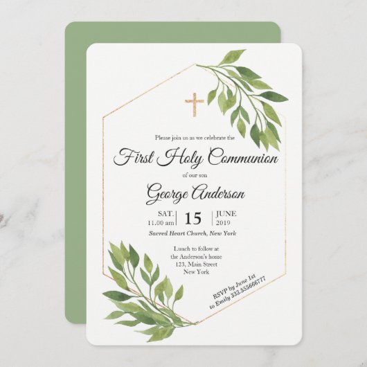 Religiöses Ereignis der Grün-eleganten ersten Einladung (Vorne/Hinten)