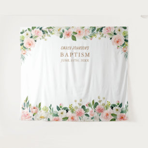 Religiöses Ereignis, Rosa Blumen Taufplakat Wandteppich