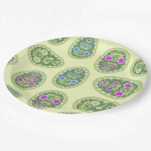 Religiöses Event-Yellow Oaster Eggs Muster Pappteller (Schrägansicht)