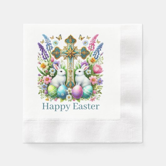 Religiöses Frohe Ostern Kreuz Serviette (Vorderseite)