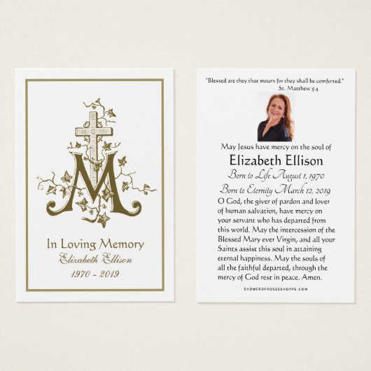 Religiöses Gold-Marian Cross-Beerdigung Gebet (Vorne & Hinten)