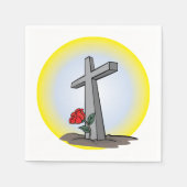 Religiöses Grabkreuz mit roter Rose Serviette (Vorderseite)
