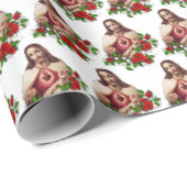 Religiöses Heiliges Herz Jesus Rote Rosen  Geschenkpapier (Rolleneckpunkt)