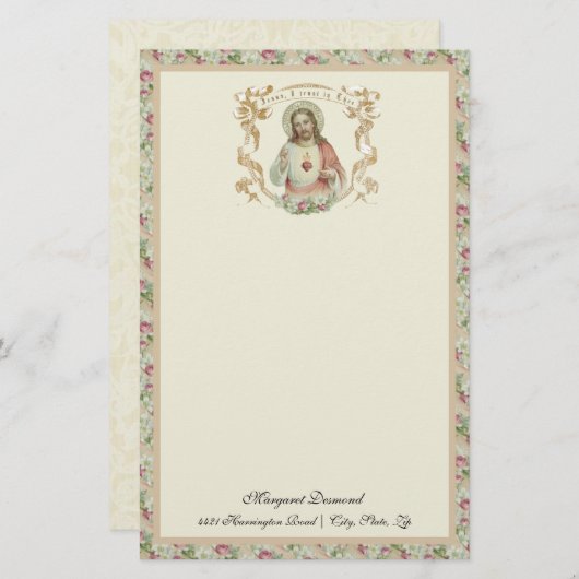 Religiöses Heiliges Herz Jesus Vintage Rose (Vorne/Hinten)