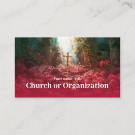 Religiöses Heiliges Kreuz im Wald Rosa Teppich Visitenkarte