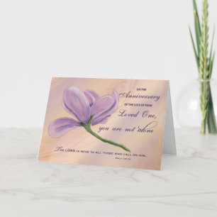Religiöses Jubiläum des Verlusts Lila Blume Bibel Karte