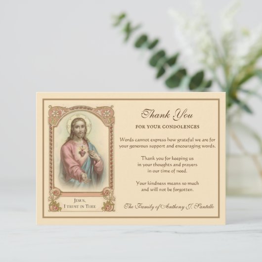 Religiöses katholisches Heiliges Herz Jesus Beilei Dankeskarte (Stehend Vorderseite)