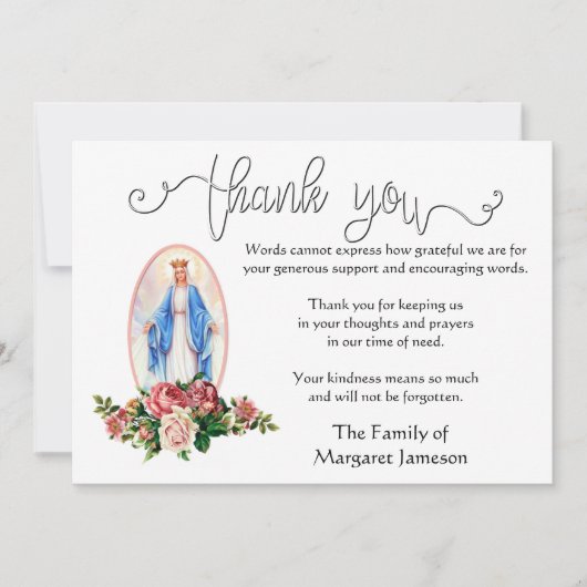 Religiöses katholisches Jungfrau-Mary-Beileid Dankeskarte (Vorderseite)