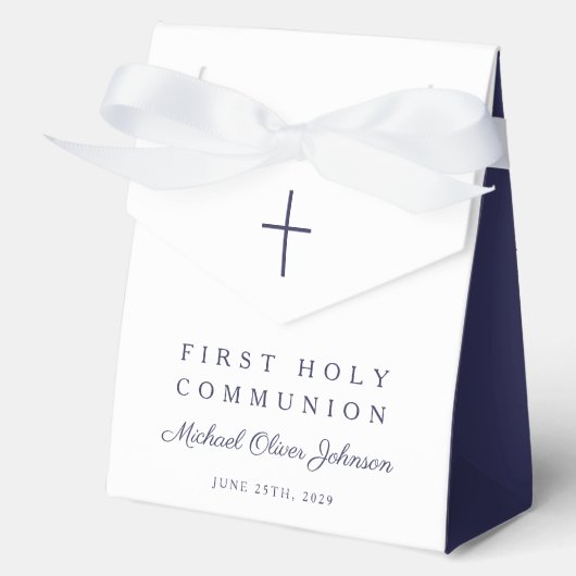 Religiöses Kreuz Marineblau Junge Erste Kommunion Geschenkschachtel (Vorderseite)