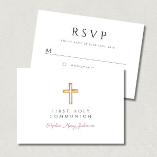 Religiöses Kreuz Rosa Mädchen Erste Kommunion  RSVP Karte
