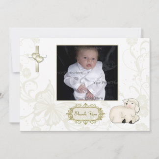 Religiöses Lamm, Kreuz, Tan Floral Foto Card Dankeskarte