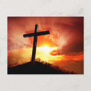 Religiöses Osterkreuz bei Sonnenuntergang Feiertagspostkarte