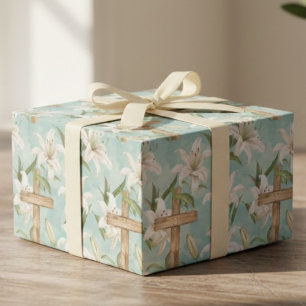 Religiöses Ostern Kreuz & Lilie Pastell Christli Geschenkpapier