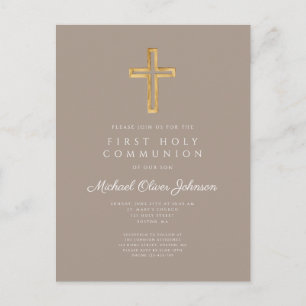 Religiöses Taupe Beiges Jungen-Erstkommunion Postkarte