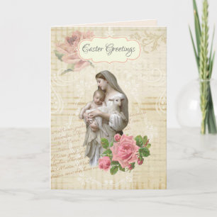Religiöses Vintage Frohe Ostern Maria Jesus Floral Karte