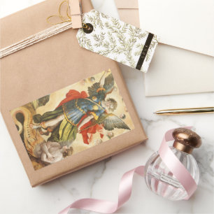 Religiöses Vintage, Heiliger Michael besiegt Luzif Rechteckiger Aufkleber