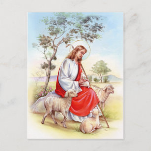 Religiöses vintage Ostern, Jesus der Hirte Feiertagspostkarte