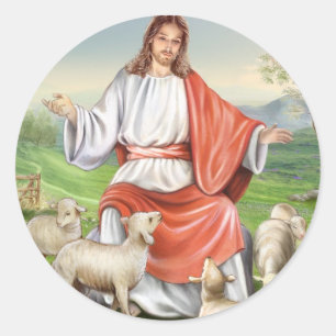 Religiöses vintage Ostern, Jesus der Hirte Runder Aufkleber