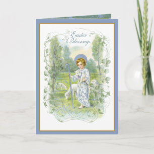 Religiöses Vintage-Ostern Jesus mit Lämmern  Feiertagskarte