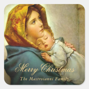 Religiöses Weihnachten Jungfrau Maria und Jesus Ge Quadratischer Aufkleber