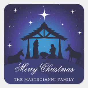 Religiöses Weihnachts-Krippenszene-Geschenk-Tag Quadratischer Aufkleber