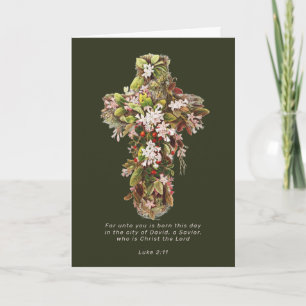 Religiöses Weihnachtskreuz und Schrift Feiertagskarte
