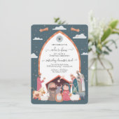 Religiöses Weihnachtskrippen-Party Einladung (Stehend Vorderseite)