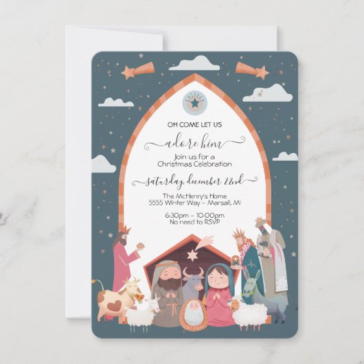 Religiöses Weihnachtskrippen-Party Einladung (Vorderseite)