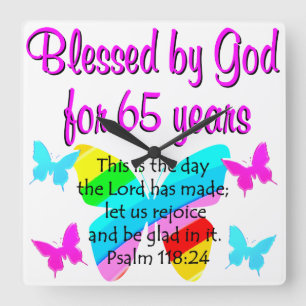 RELIGIOUS 65. GEBURTSTAG BUTTERFLY-DESIGN QUADRATISCHE WANDUHR