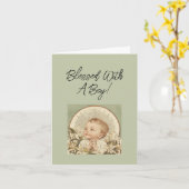 Religious Baby Boy Congratulations, Custom Text Karte (Gelbe Blume)