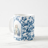 Religious Blue Floral gesegnete Mutter Mary Kaffeetasse (Vorderseite Links)