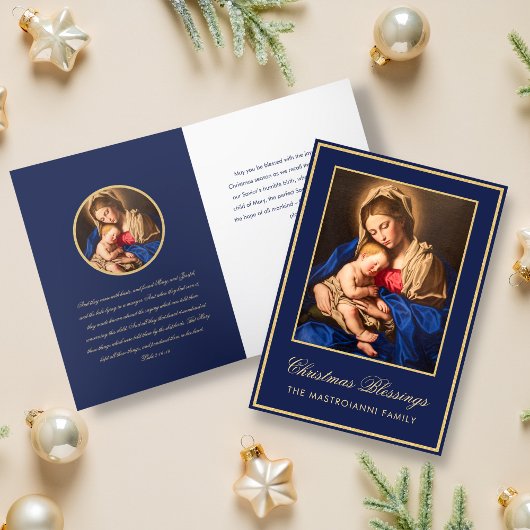 Religious Blue Gold Madonna & Kind Weihnachten