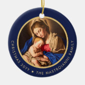Religious Blue & Gold Madonna & Kind Weihnachten Keramik Ornament (Vorne)