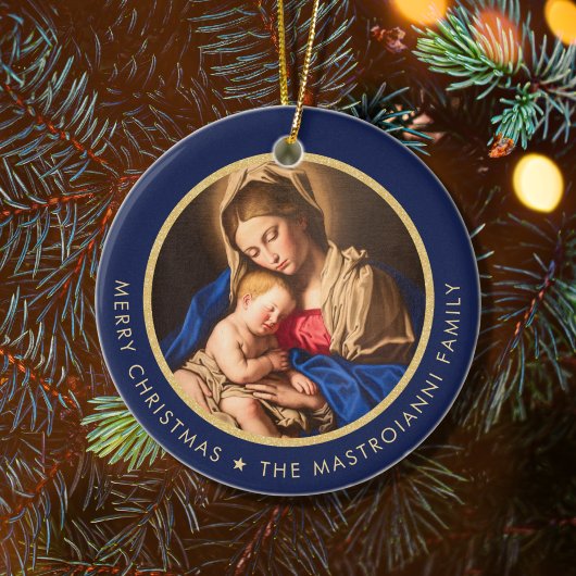 Religious Blue & Gold Madonna & Kind Weihnachten Keramik Ornament