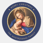 Religious Blue & Gold Madonna & Kind Weihnachten Runder Aufkleber (Vorderseite)