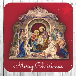 Religious Christmas Card Baby Jesus Envelope Quadratischer Aufkleber