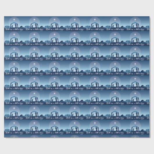Religious Christmas Nativity Scene Blue Geschenkpapier (Flach)