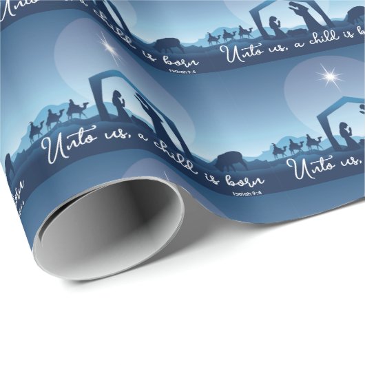 Religious Christmas Nativity Scene Blue Geschenkpapier (Rolleneckpunkt)