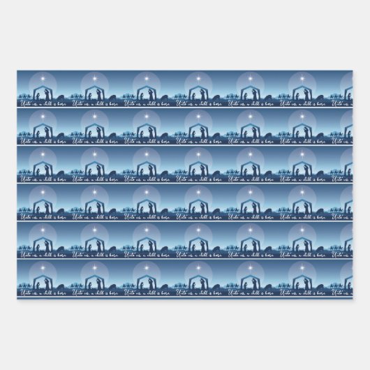 Religious Christmas Nativity Scene Blue Geschenkpapier Set (Vorderseite 2)