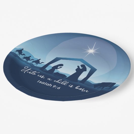 Religious Christmas Nativity Scene Church Party Pappteller (Schrägansicht)