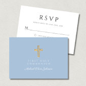 Religious Cross Baby Blue Boy First Communion RSVP Karte