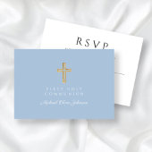 Religious Cross Baby Blue Boy First Communion RSVP Karte