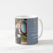 Religious Cross Blue Boy First Communion Foto Kaffeetasse (VorderseiteRechts)