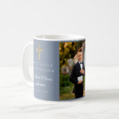 Religious Cross Blue Boy First Communion Foto Kaffeetasse (Vorderseite Links)