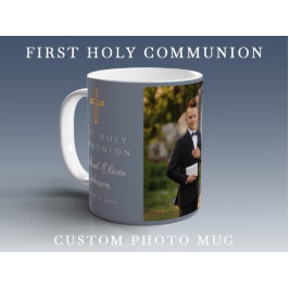 Religious Cross Blue Boy First Communion Foto Kaffeetasse