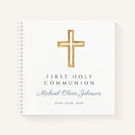 Religious Cross Blue Boy First Communion Guestbook Notizblock